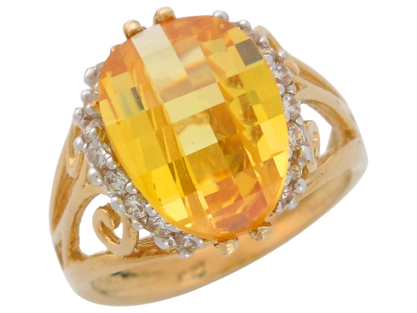 10k Two-Tone Gold Simulated Yellow Topaz and White CZ Ladies November Birth Ring