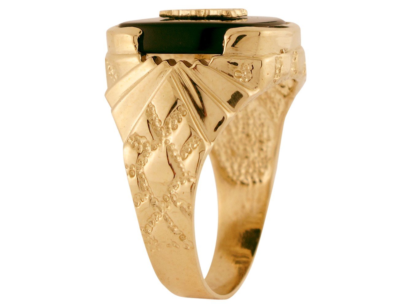Pre-owned Amoravi 10k Or 14k Solid Gold Nugget Design Onyx Letter F Mens Initial Statement Ring In Black