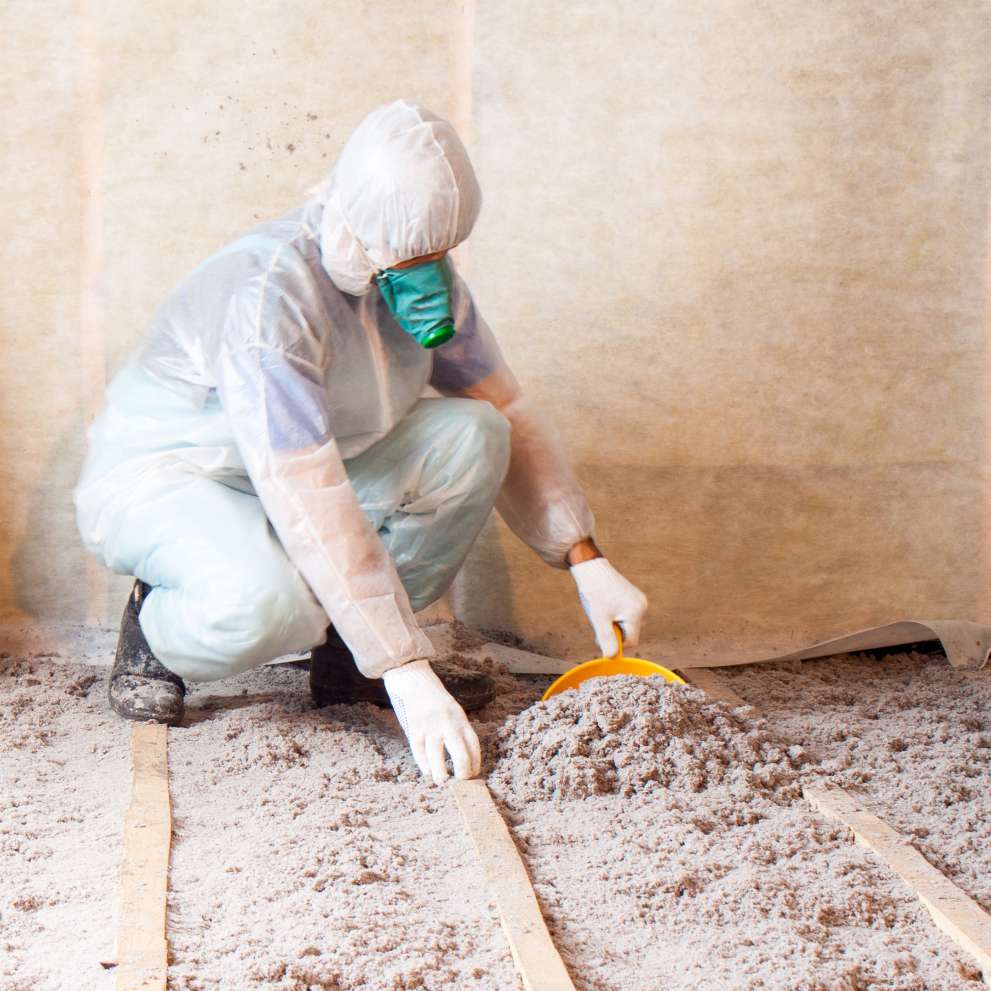 Careers Page Advanced Weatherization Background Image A weatherization technician adds insulation to an attic