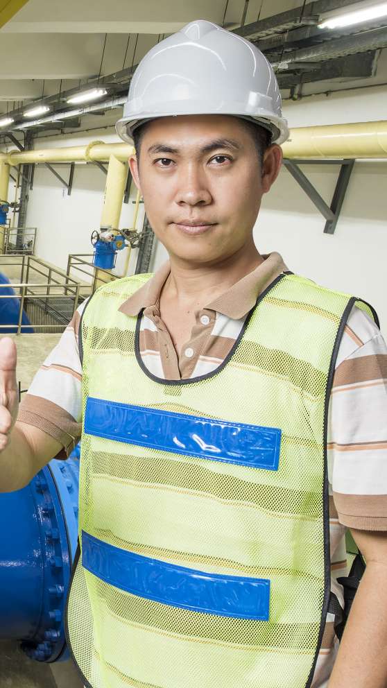 Careers Page Wastewater Management Background Image A Wastewater Management worker gives the all-clear at the treatment plant