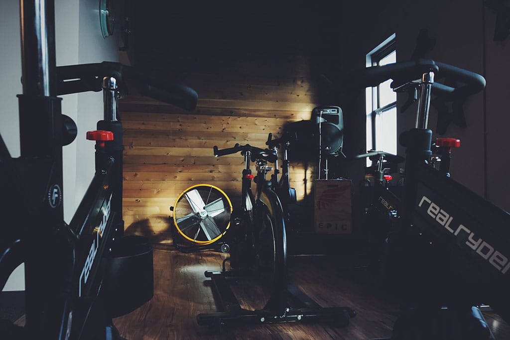 Epic branded box in a indoor cycling studio