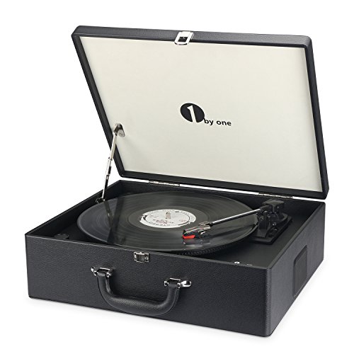 1byone Suit-case Style Turntable with Speaker, Bluetooth Support and Vinyl-to-MP3 Recording, Belt Driven Record Player, Black