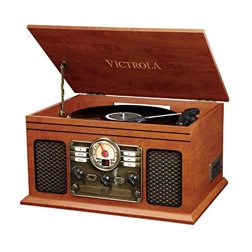 Victrola Nostalgic Classic Wood 6-in-1 Bluetooth Turntable Entertainment Center, Mahogany
