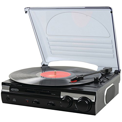 Jensen JTA-230 3 Speed Stereo Turntable with Built in Speakers, Aux in, Vinyl to MP3 Converting/Encoding
