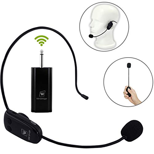 WinBridge UHF Wireless Microphone Headset Rechargeable Transmitters & Receivers 6.35mm for Voice Amplifier Audio Sound System External Speaker DSLR Camera etc (WB008 Pro)