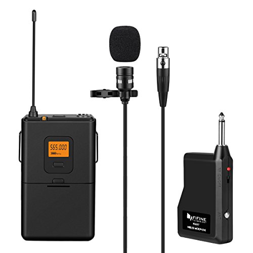 Fifine 20-Channel UHF Wireless Lavalier Lapel Microphone System with Bodypack Transmitter, Mini XLR Female Lapel Mic and Portable Receiver, 1/4 Inch Output. Perfect for Live Performance. (K037)