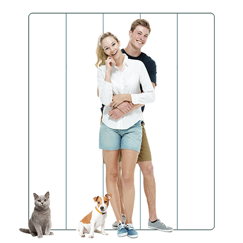 Young couple with two pets with Cal King mattress.