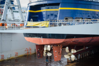 The Matanuska sits in drydock for maintenance.