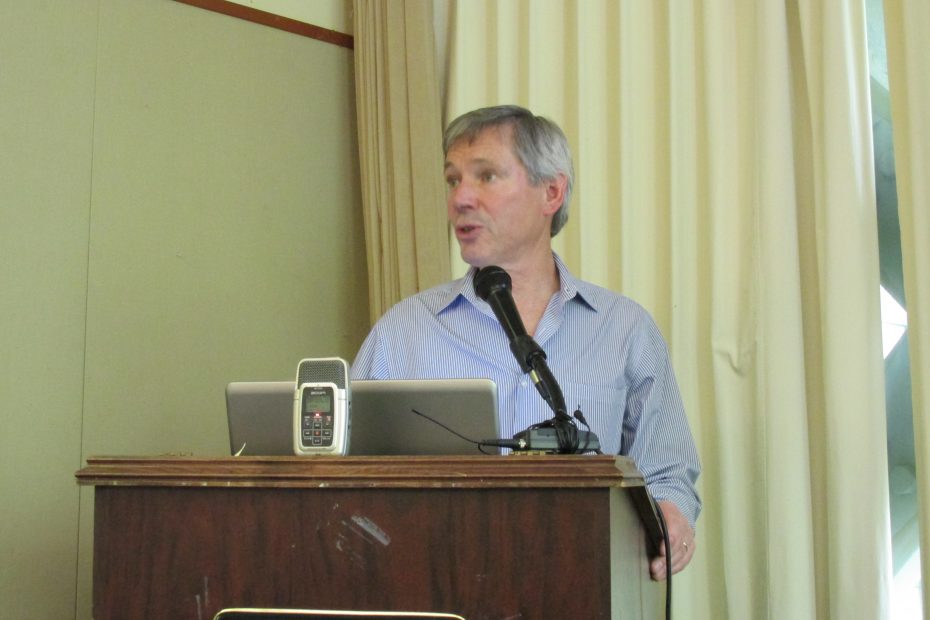 John Binkley of Cruise Line International Association Alaska speaks at a luncheon with Ketchikan Visitors Bureau and Chamber of Commerce. (Photo by KRBD)