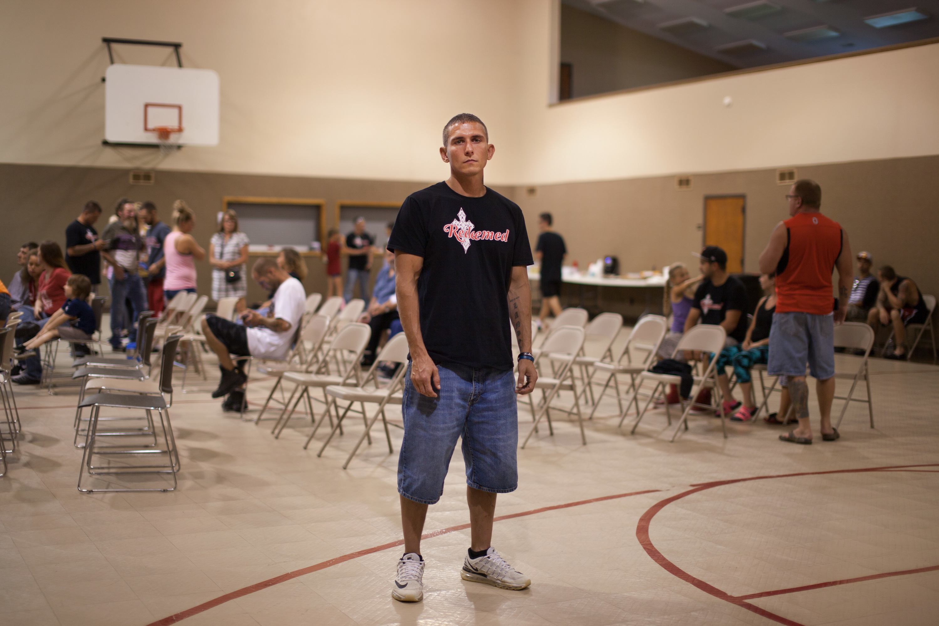 Jonathan Guffey, 32, has spent more than half his life hooked on opioids. He currently works with his family in construction, but his job history is pockmarked by addiction. (Seth Herald for NPR)