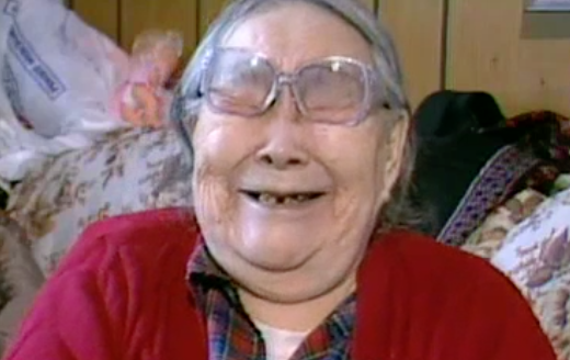 Mary Worm of Kongiganak laughs while telling a story during KYUK's "Waves of Wisdom" series, featuring interviews with YK Delta elders. This video and others are now available online through the American Archive of Public Broadcasting. (Photo by KYUK)