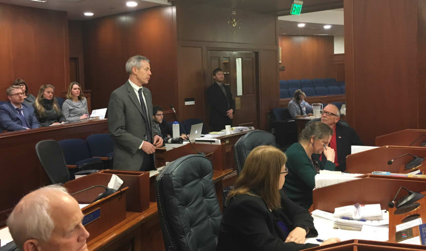 Anchorage Democratic Rep. Matt Claman speaks in favor of Senate Bill 54. The measures revises last year's controversial criminal justice law. (Photo by Andrew Kitchenman/KTOO)