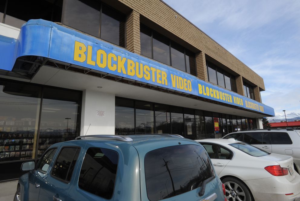 (ONE TIME ONLINE USE PERMISSION FROM ADN) The Blockbuster store at corner of Old Seward Highway and Huffman Road began selling its inventory on Tuesday, April 3, 2018, after the closure of the business on Sunday. (Phoot by Bill Roth/Anchorage Daily News)
