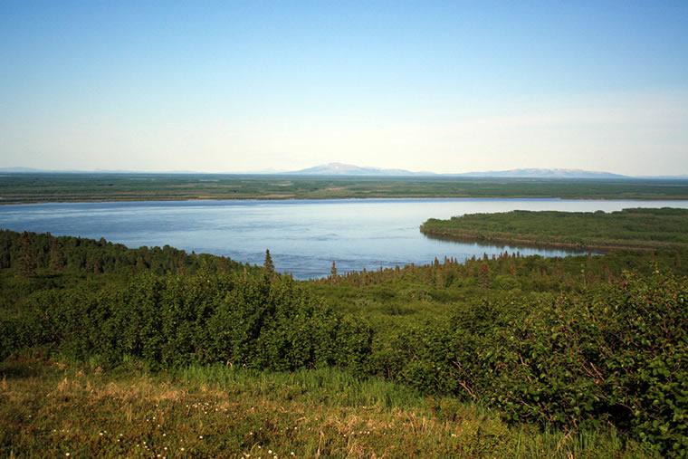 The Yukon River at the Alaska Department of Fish and Game Pilot Station sonar station. The distance between the two sonar-counting stations on either bank is 3,280 feet wide. (Photo courtesy Alaska Department of Fish and Game)