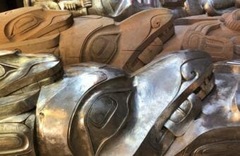 These Alaska Native house posts were carved in cedar, then cast in bronze.