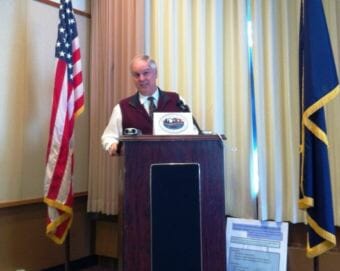 Former Ketchikan School District Superintendent Robert Boyle speaks during a Ketchikan Chamber of Commerce lunch.