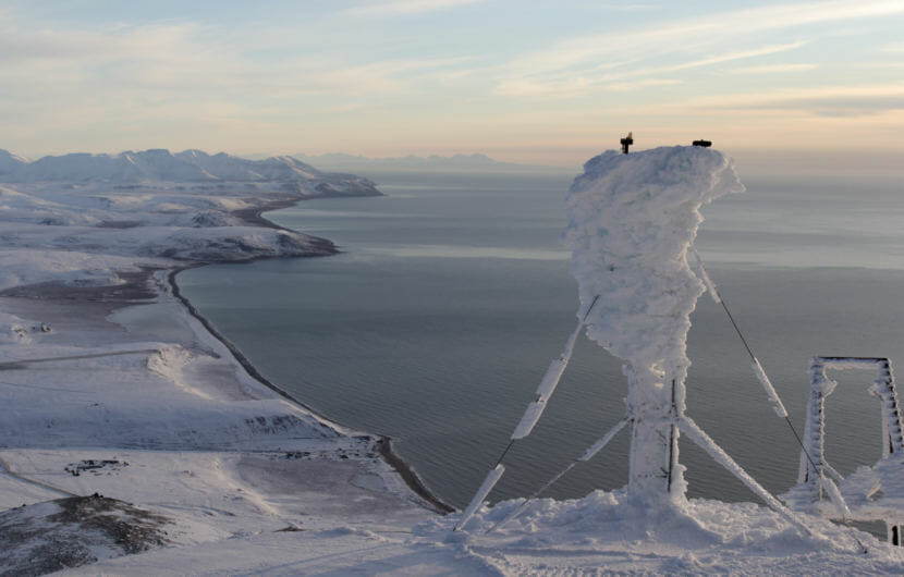 Iced over equipment at the Tin City radar site overlooking the Bering Strait and Seward Peninsula.