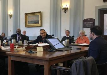 Senate Finance Committee members hear testimony from Mouhcine Guettabi of the Institute of Social and Economic Research, March 7, 2019. (Photo by Andrew Kitchenman/KTOO and Alaska Public Media)