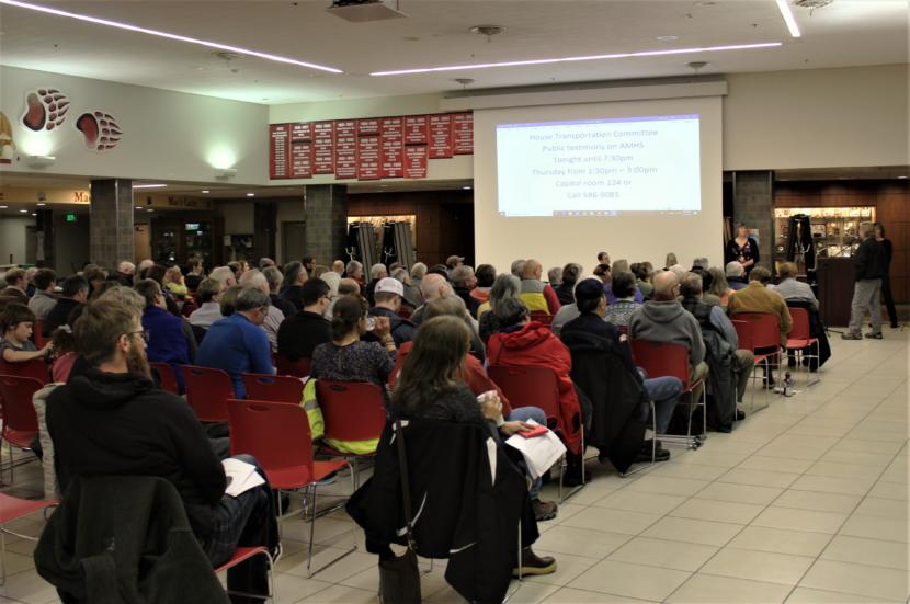 About 200 Juneau residents turned out for a budget townhall hosted by the Juneau legislative delegation on Monday, March 13, 2019. (Photo by Adelyn Baxter/KTOO)