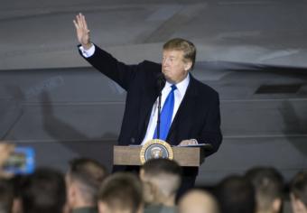 President Donald Trump speaks to service members at Joint Base Elmendorf-Richardson, Alaska, Feb. 28, 2019. The President was at the base to meet with service members after returning from a summit in Hanoi, Vietnam.
