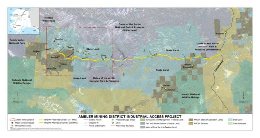 A map of the proposed Ambler Road project (Map courtesy of the Bureau of Land Management)