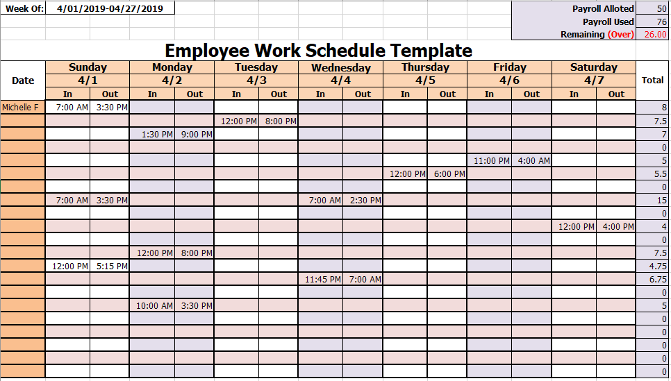 Work Schedule Template