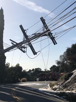 image of a tilting and broken power pole