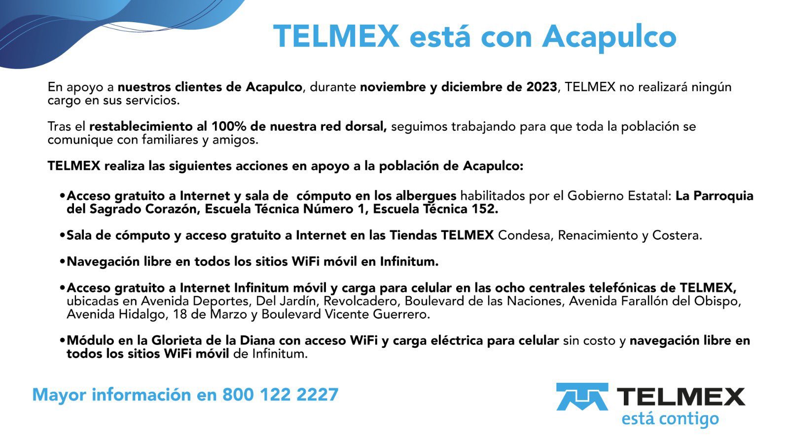 EN NOVIEMBRE Y DICIEMBRE TELMEX NO COBRÁ SU SERVICIO EN ACAPULCO
