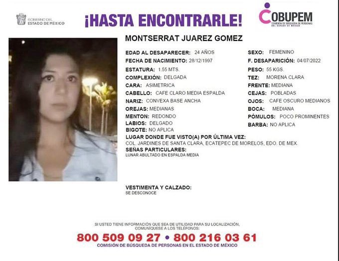 Caso Montserrat Juárez es investigado como feminicidio