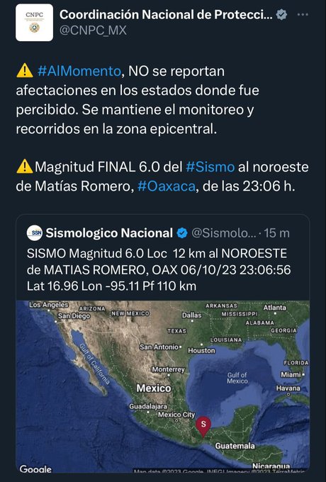 La Coordinación Nacional de Protección Civil descarta daños