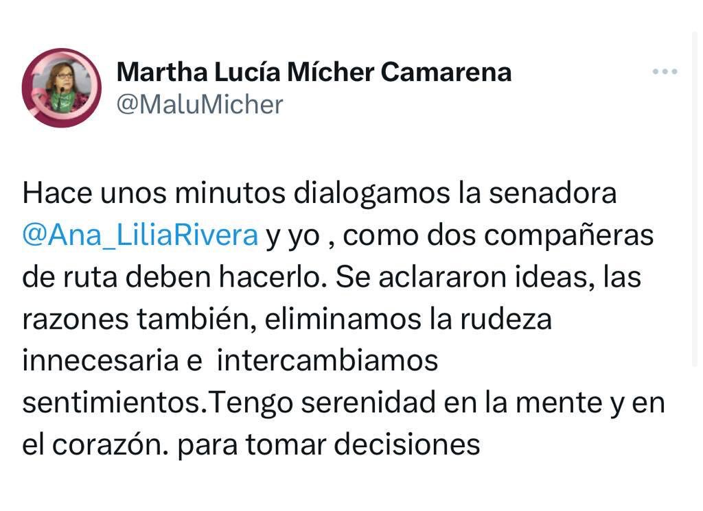 Malú Mícher arregla conflicto con Morena y Ana Lilia Rivera
