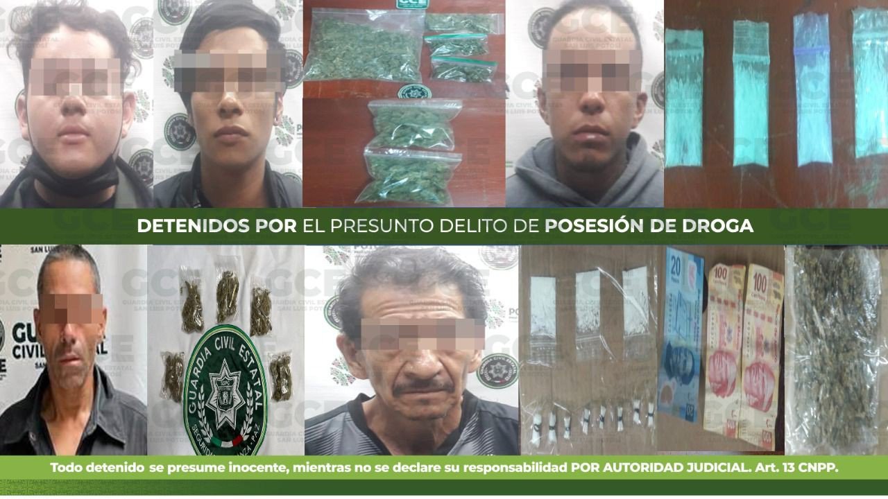 Guardia Civil de SLP detiene a 11 por posesión de droga
