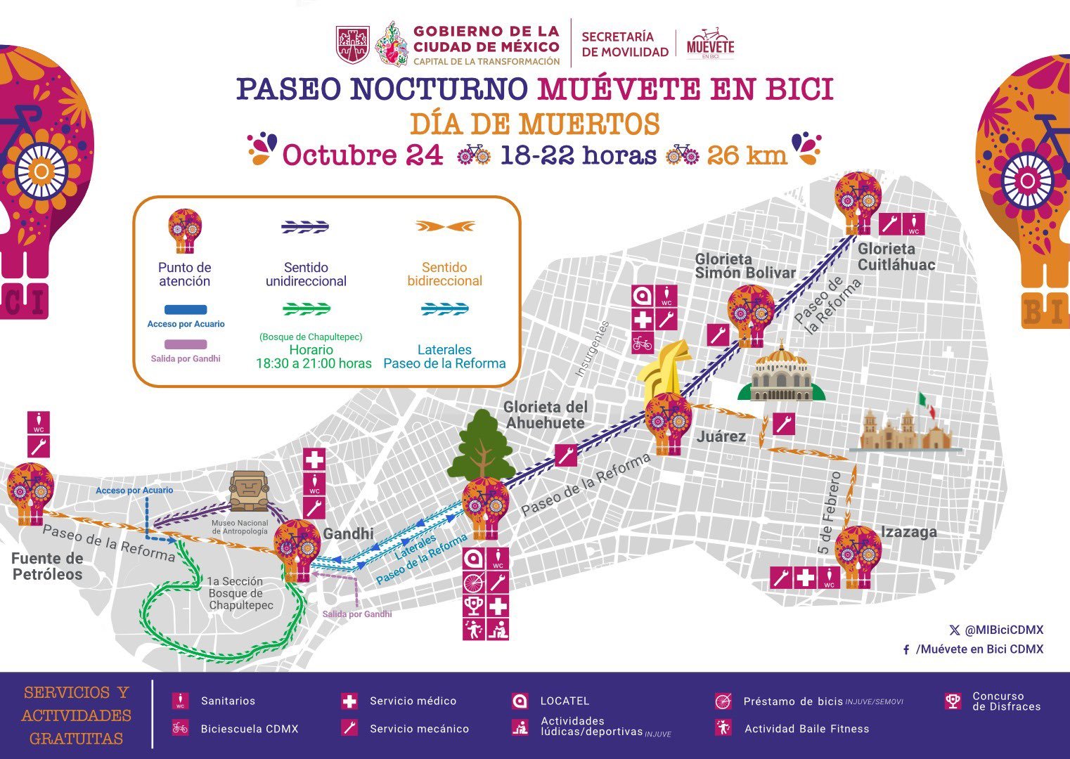 paseo nocturno bicicleta ciudad de mexico cdmx fecha hora ruta