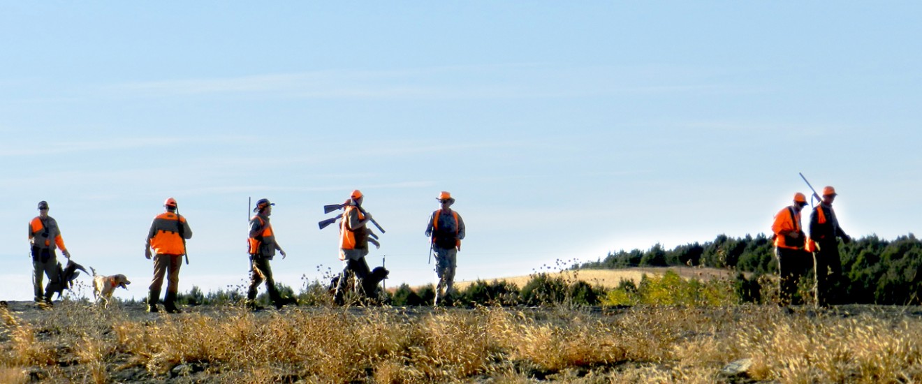 A group of hunters walking off a ridge line - Lazy J Grand Lodge