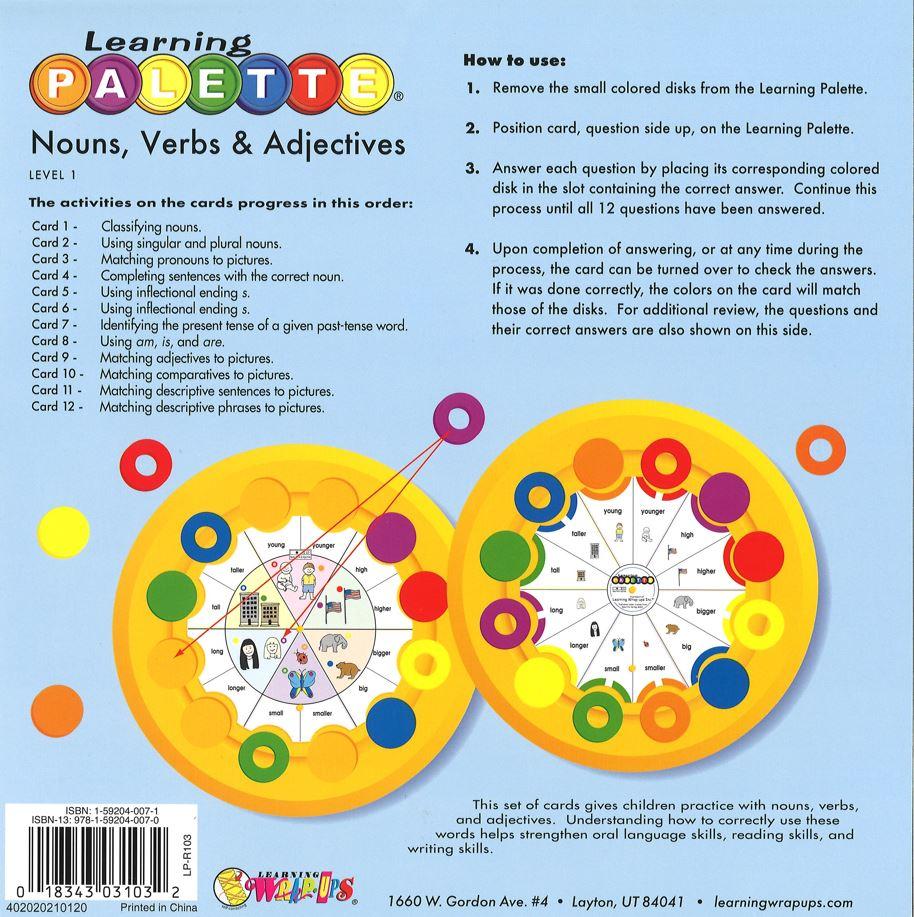 1st Grade Reading Learning Palette Nouns, Verbs and Adjectives