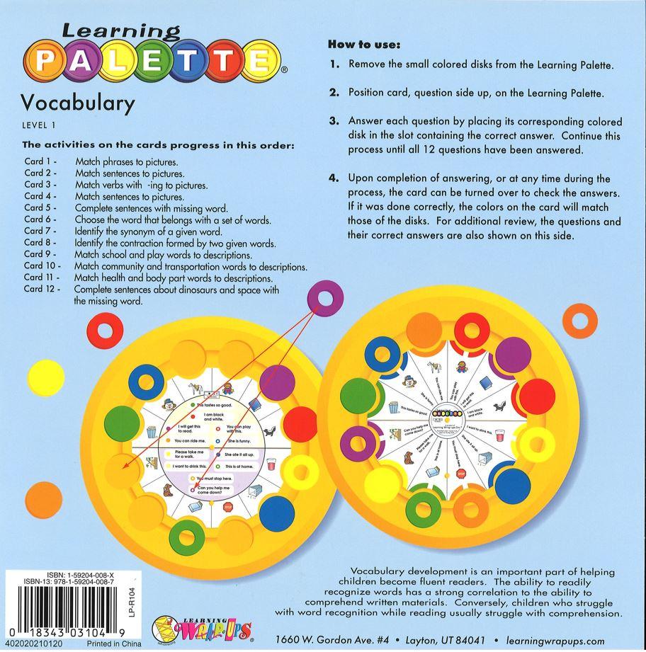 1st Grade Reading Learning Palette Vocabulary