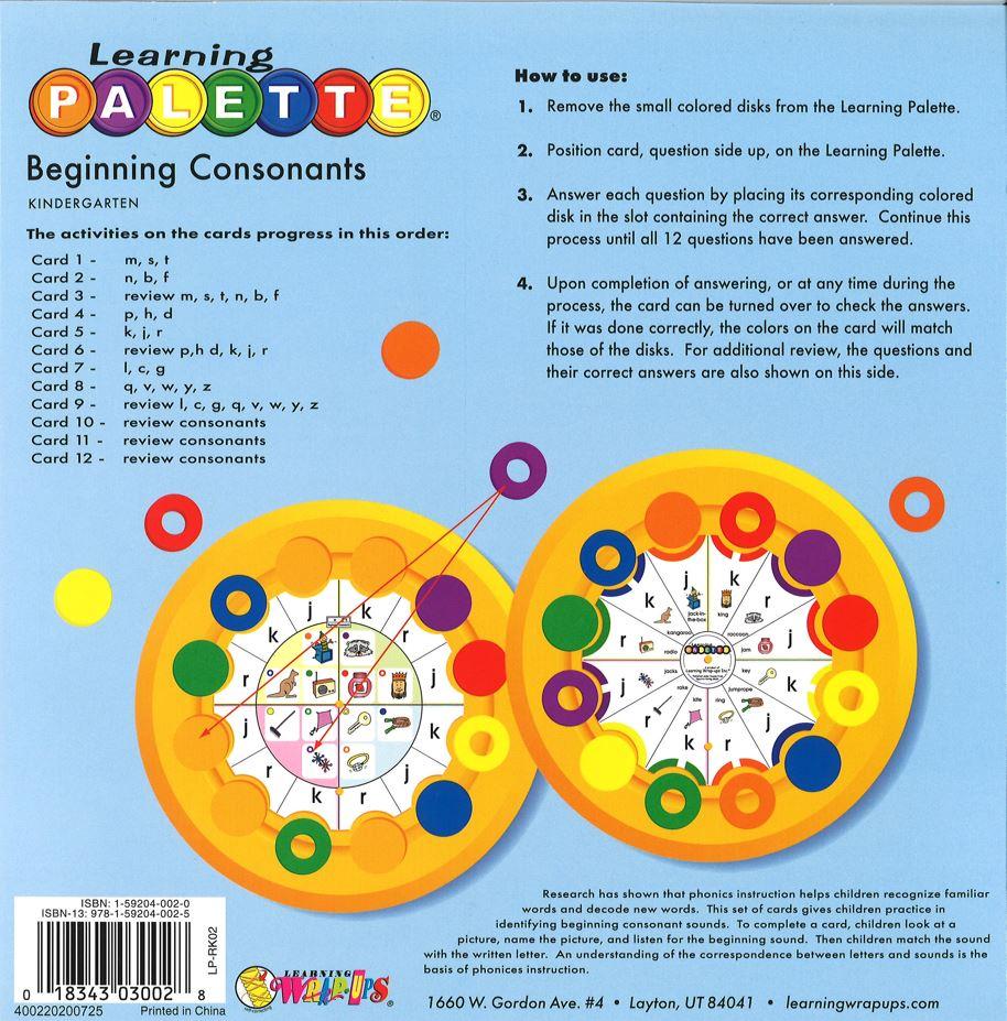 Kindergarten Reading Learning Palette Beginning Consonant Sounds