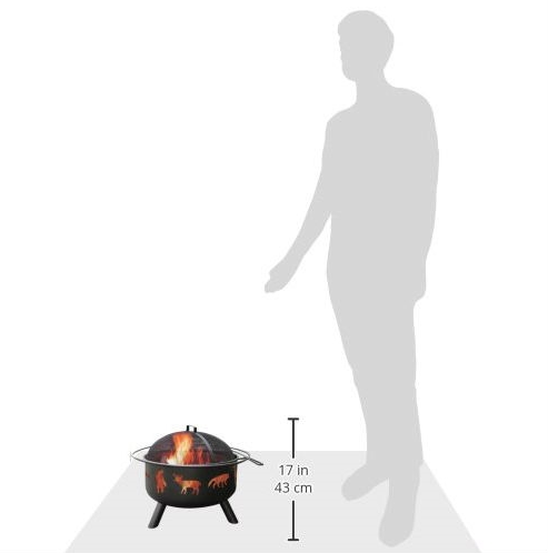 Large Black Steel Outdoor Fire Pit With Bear Deer Animals