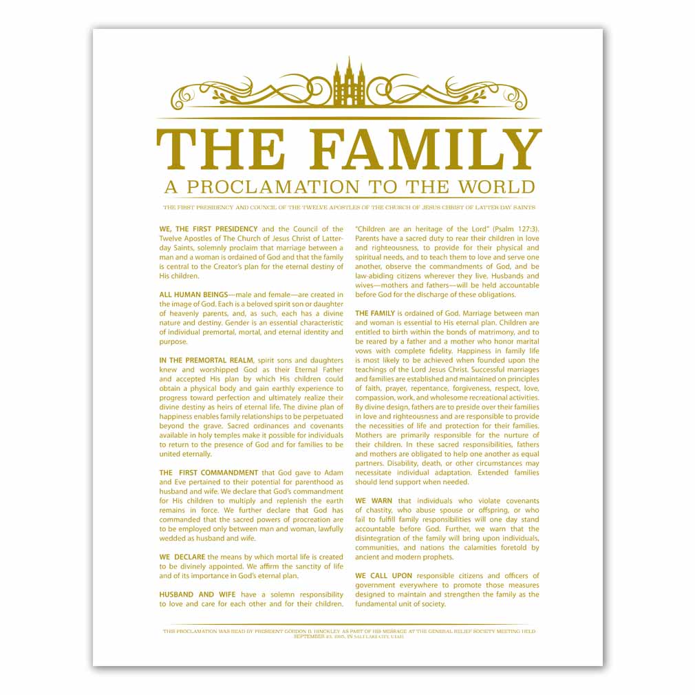 Temple Header Family Proclamation - Gold - Printable in LDS Family ...