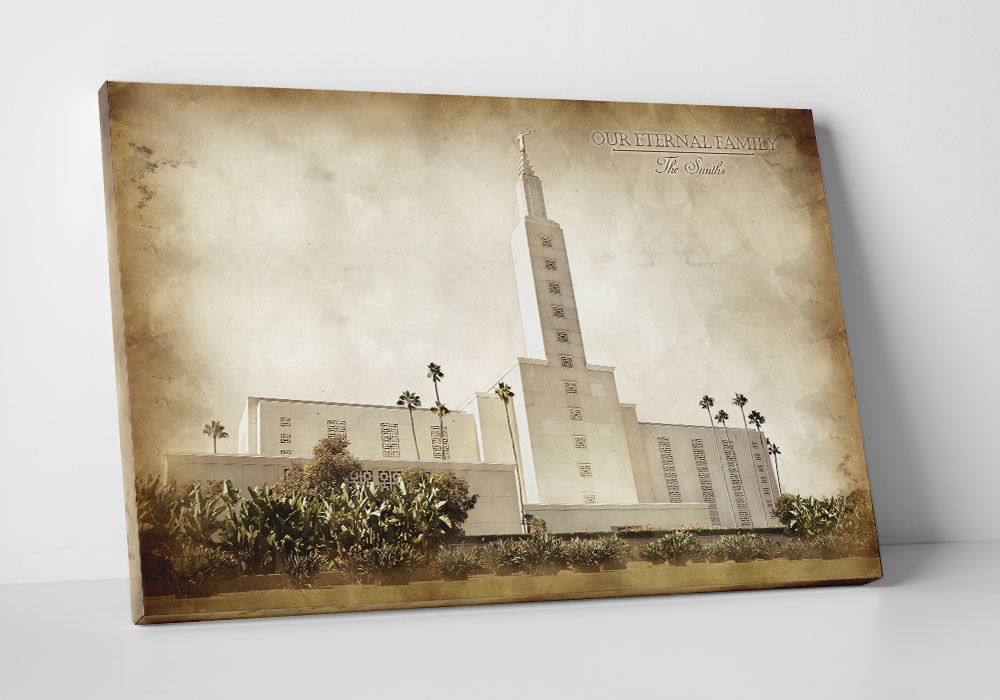 Los Angeles Temple Vintage Canvas Wrap in Framed Temple Art