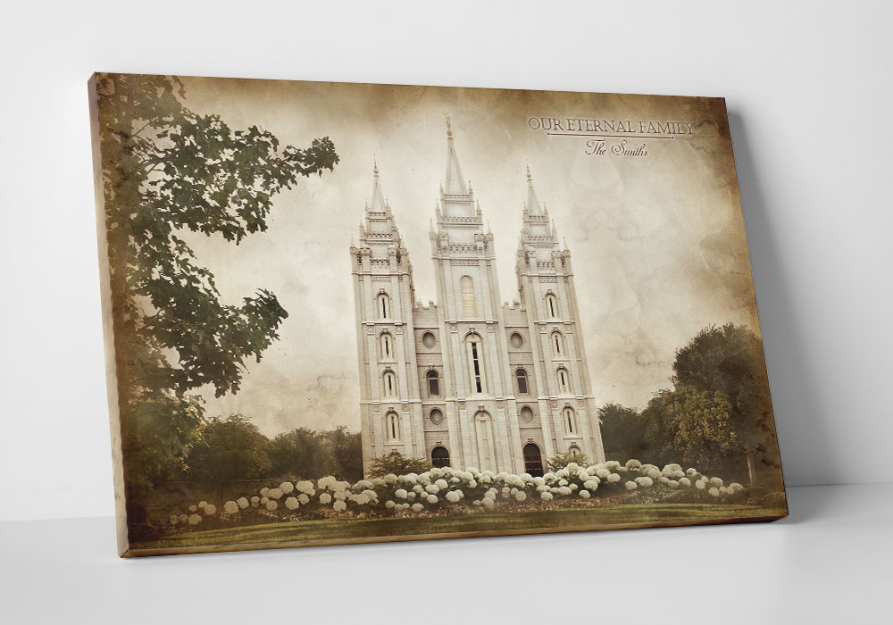 Salt Lake Temple Vintage Canvas Wrap in Framed Temple Art