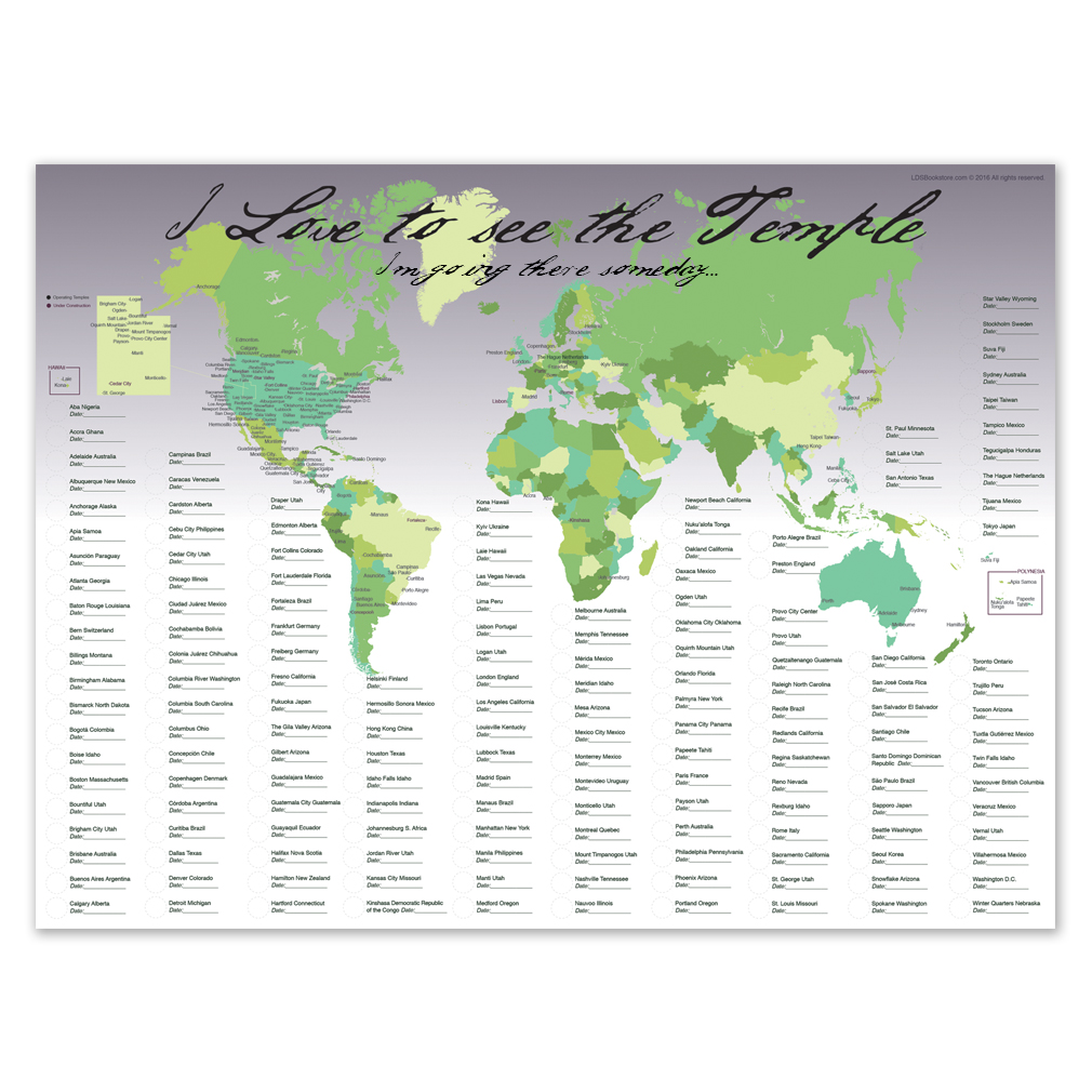 Lds Temple Locations Map   24x18Worldmap 