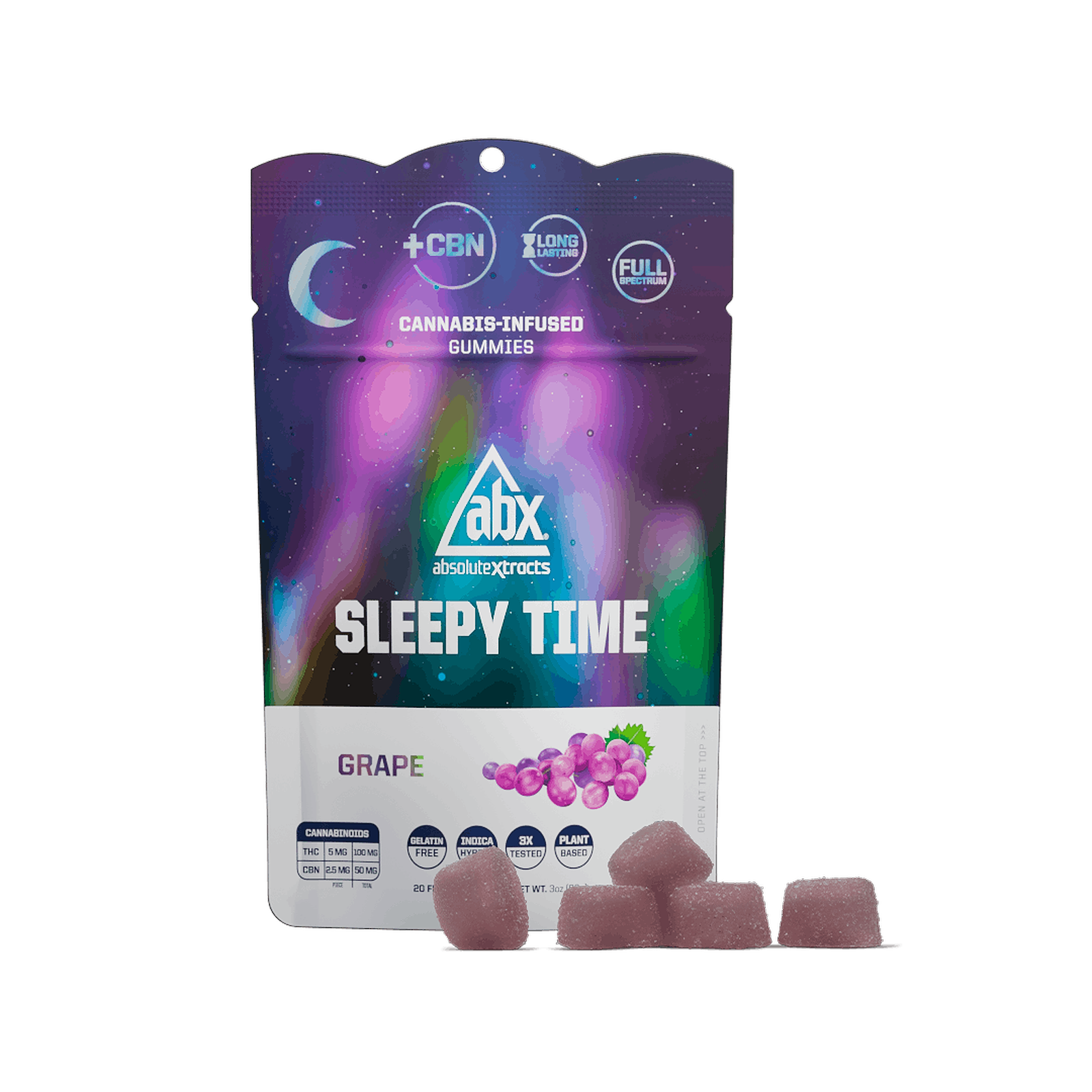 ABX AbsoluteXtracts ABX Grape Sleepy Time Solventless + CBN Gummies 100mg Leafly