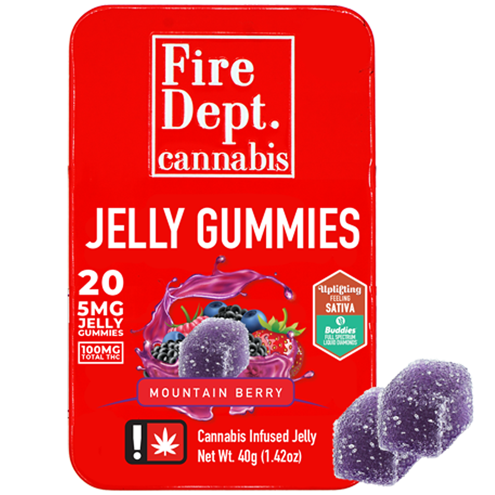 Fire Dept. Cannabis 100mg THC Jelly Gummy 20 Pack Mountain Berry Sativa Leafly