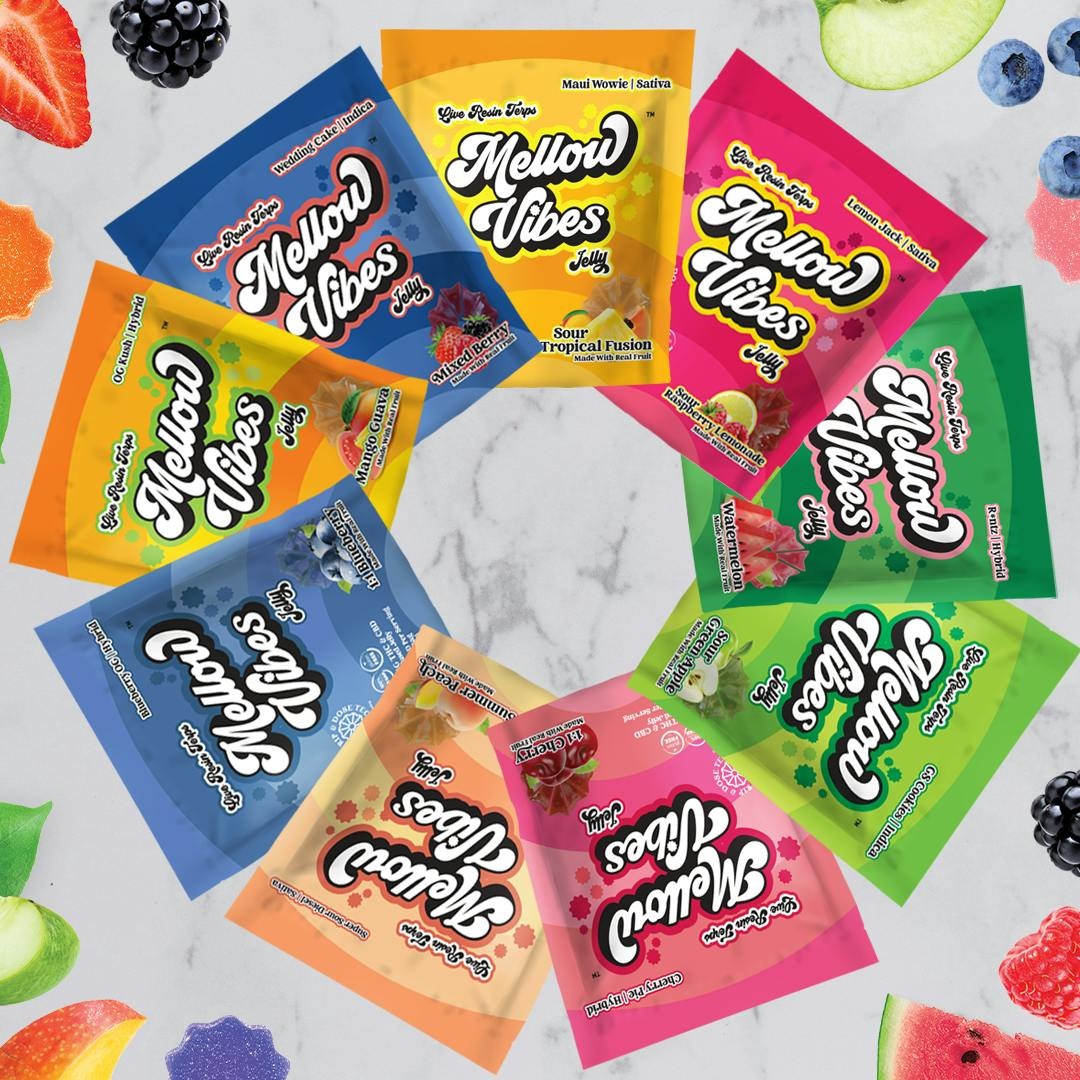 Mellow Vibes: 1:1 CBD Blueberry Hybrid Live Resin Gummy Rippable 100mg
