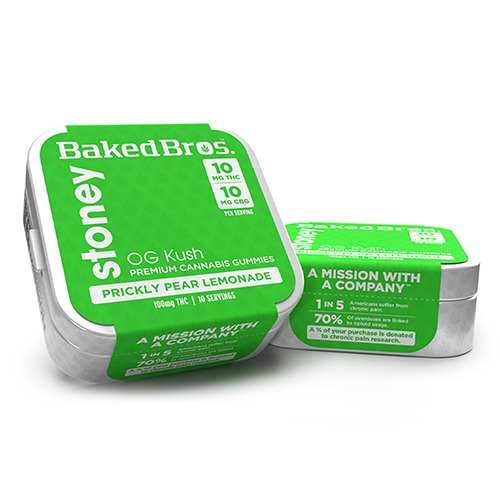 Baked Bros Stoney Prickly Pear Lemonade Ratioed Gummies 10mg ea | 10-Pack | 1:1 THC:CBG