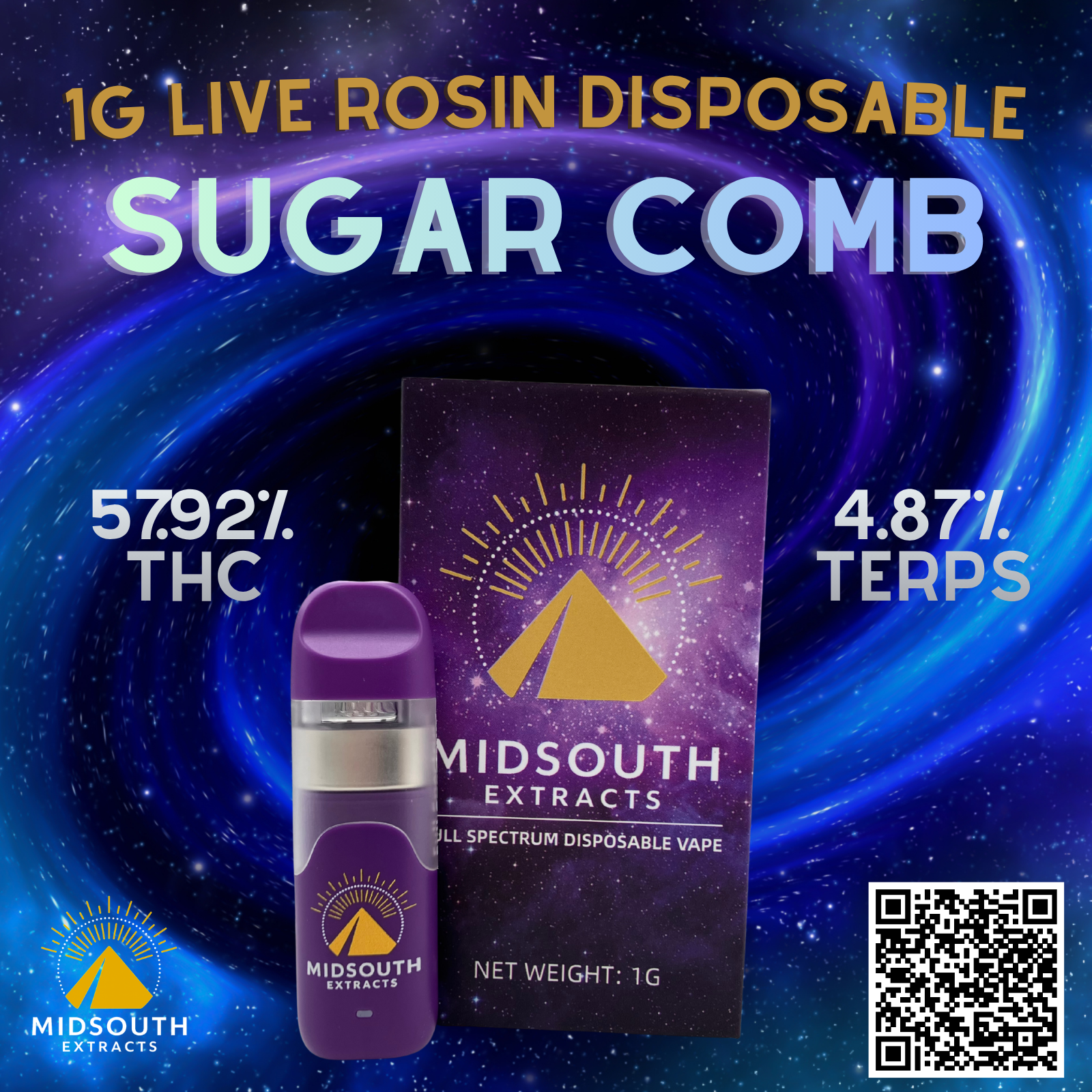 MidSouth Extracts: 1g Disposable - Live Rosin - Sugar Comb