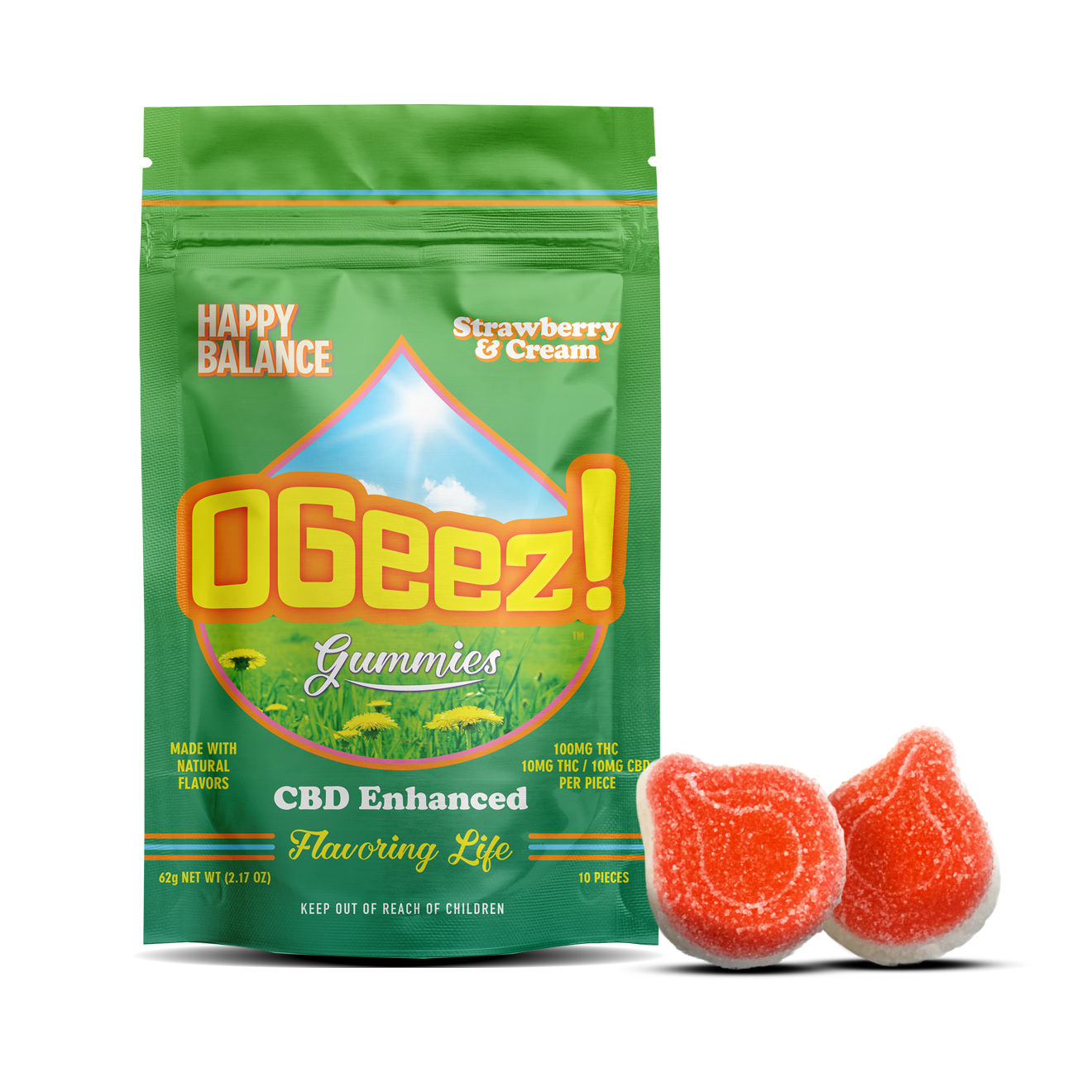 OGeez | Strawberries and Cream 1:1 CBD | Edibles | 100mg