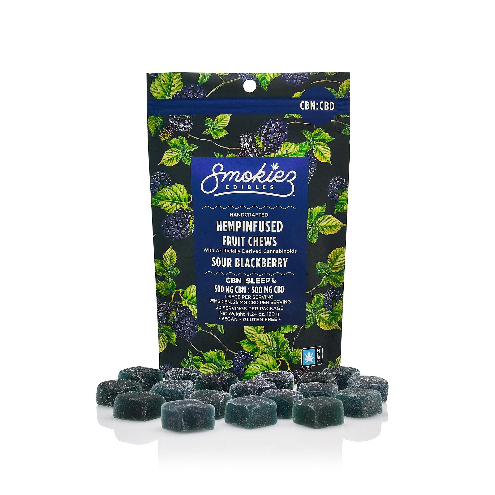 Smokiez Edibles Sour Blackberry 500mg CBN 500mg CBD Fruit Chews