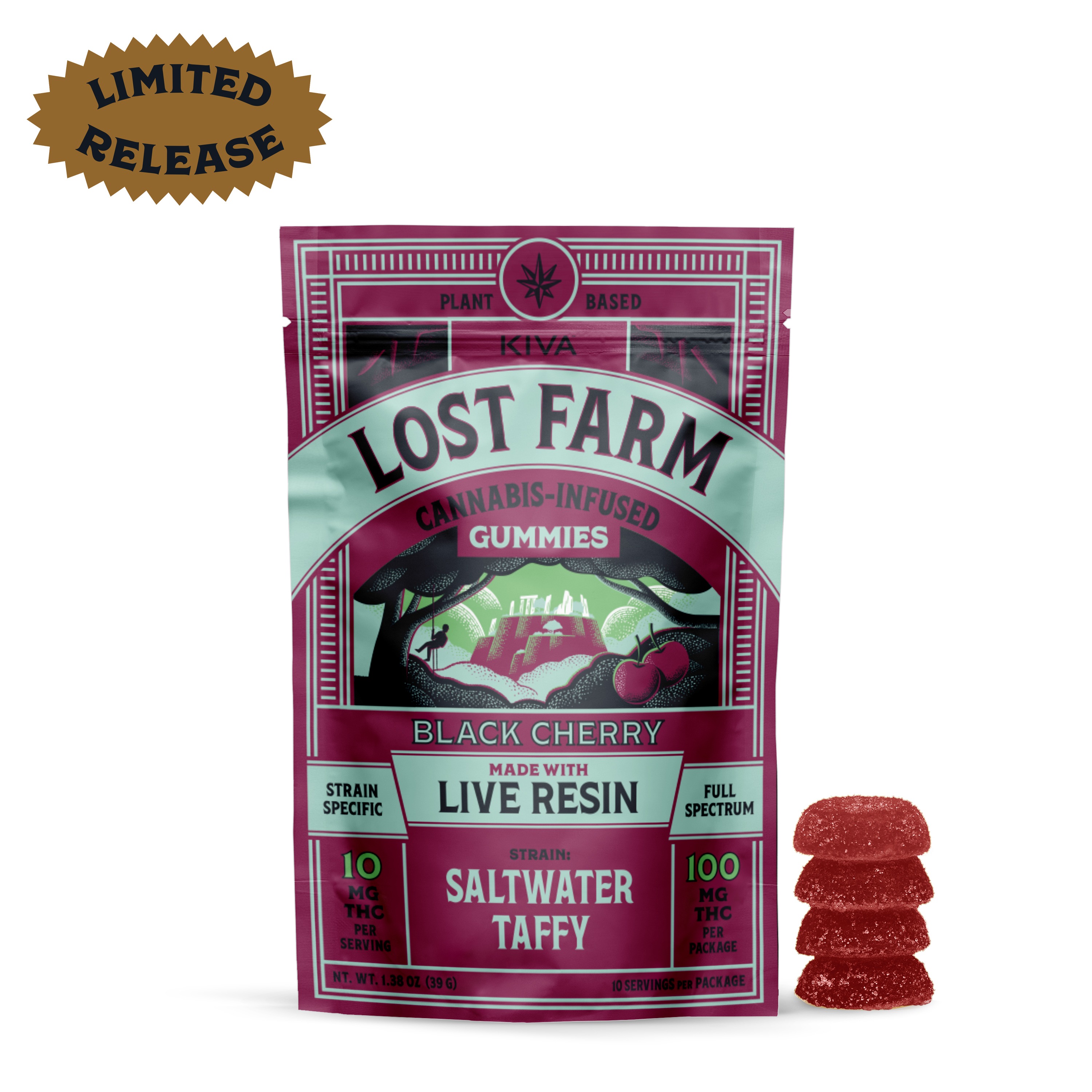 Lost Farm 10mg Lost Farm 'Black Cherry x Saltwater Taffy' Gummies 100mg THC total Leafly